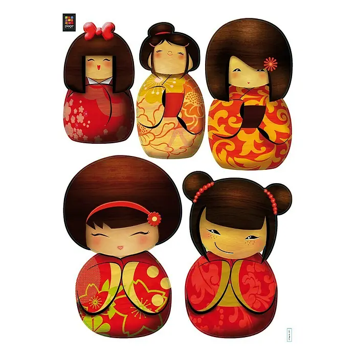 Vinilo de pared Kokeshi - Kokeshi japonés, 48 x 68 cm - Vista descendente
