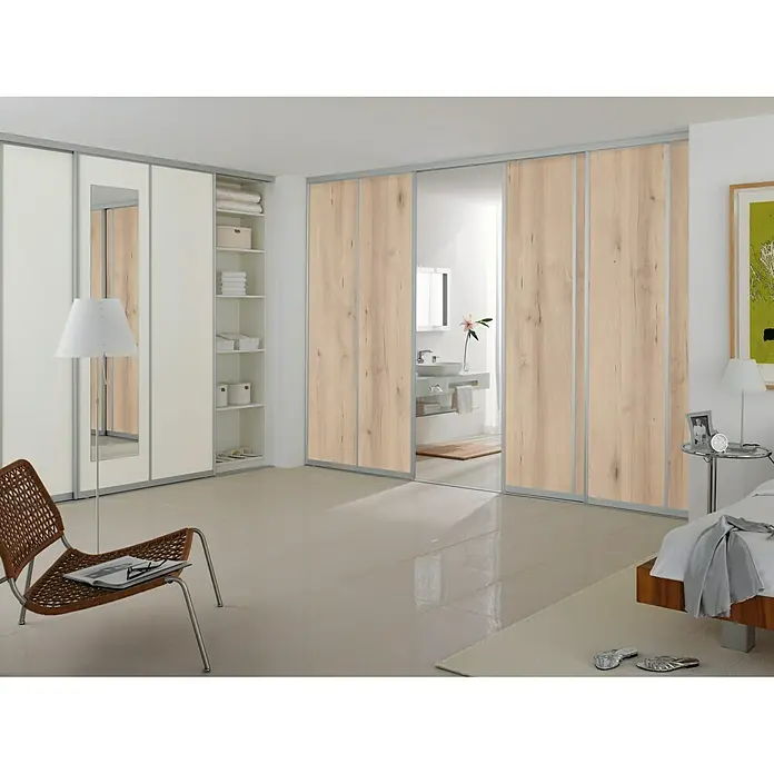 Room Plaza Easy Schiebetür-Bau-Set Room Plaza - Buche Naturwuchs/Ahorn Naturwuchs, Profilfarbe: Silber - Stimmungsaufnahme