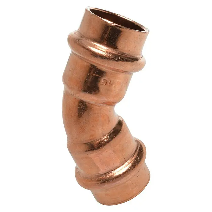 Kupfer-Presswinkel II - Durchmesser: 18 mm, Winkel: 45 °, Presskontur: V - Vorderansicht