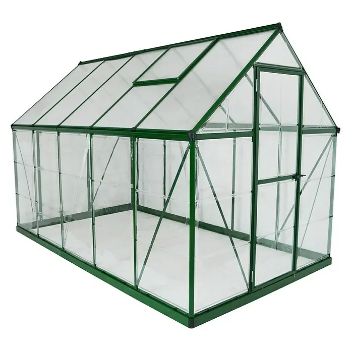 Palram – Canopia Gewächshaus Hybrid - 3,06 x 1,85 x 2,08 m, Polycarbonat, Glasstärke Seitenwände: 0,75 mm, Grün - Linke Seitenansicht