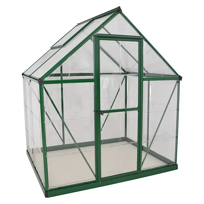 Palram – Canopia Gewächshaus Hybrid - 1,26 x 1,85 x 2,08 m, Polycarbonat, Glasstärke Seitenwände: 0,75 mm, Grün - Vorderansicht