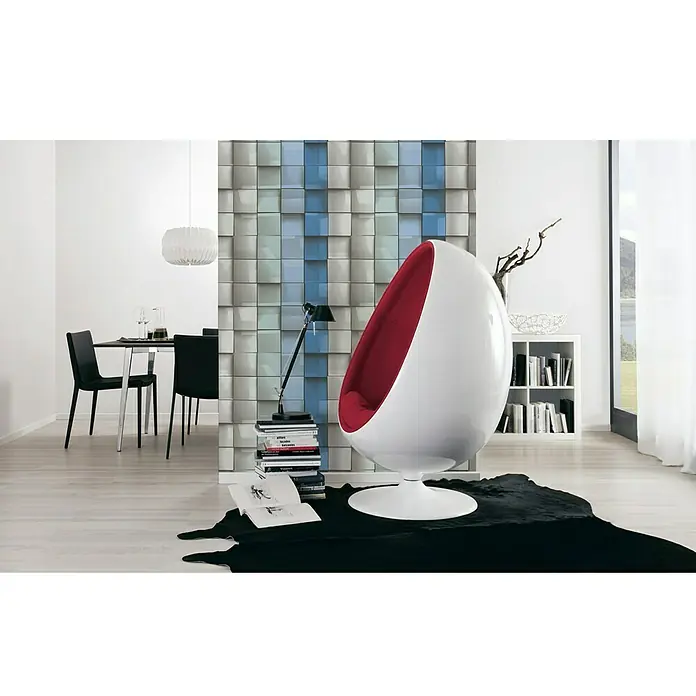 AS Creation Flis tapeta Move Your Wall - Plava-siva-zelena, Grafika, Staklene cigle, 10,05 x 0,53 m