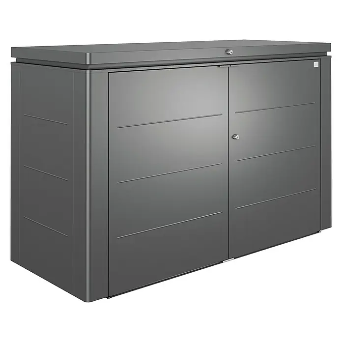 Biohort Garten-Aufbewahrungsbox HighBoard - L x B x H: 0,84 x 2 x 1,27 m, Dunkelgrau Metallic, Stahl - Linke Seitenansicht