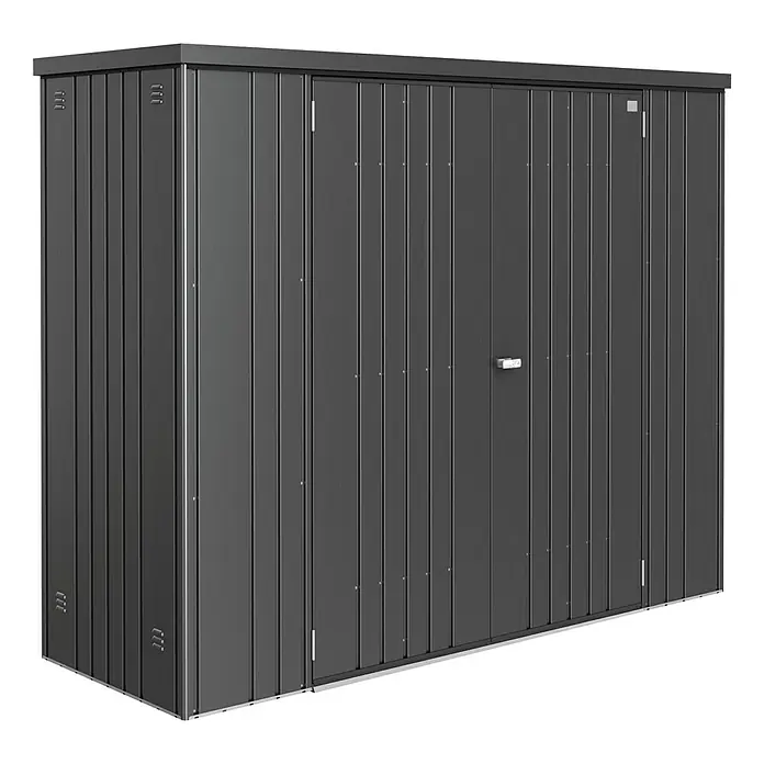 Biohort Geräteschrank 230 - Außenbreite inkl. Dachüberstand: 227 cm, Außentiefe inkl. Dachüberstand: 83 cm, Stahl, Dunkelgrau Metallic - Linke Seitenansicht