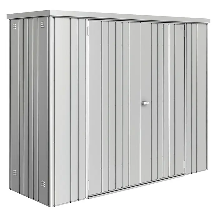 Biohort Geräteschrank 230 - Außenbreite inkl. Dachüberstand: 227 cm, Außentiefe inkl. Dachüberstand: 83 cm, Stahl, Silber Metallic - Linke Seitenansicht