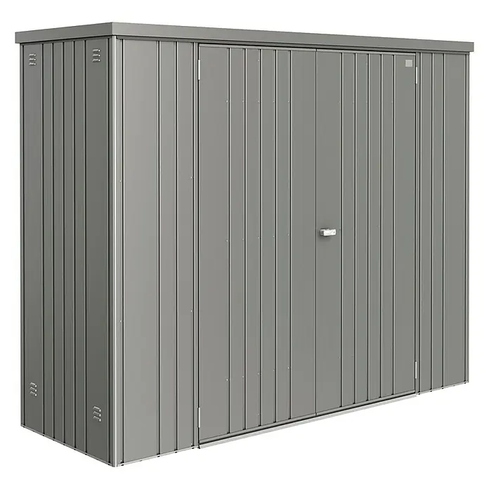Biohort Geräteschrank 230 - Außenbreite inkl. Dachüberstand: 227 cm, Außentiefe inkl. Dachüberstand: 83 cm, Stahl, Quarzgrau - Linke Seitenansicht