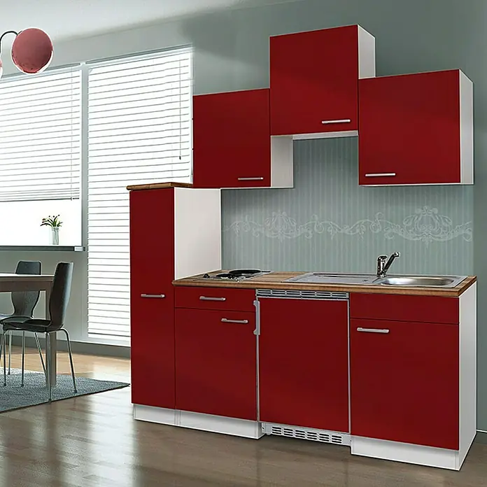 Respekta Singleküche KB180WR - Breite: 180 cm, Mit Duo-Kochmulde, Rot