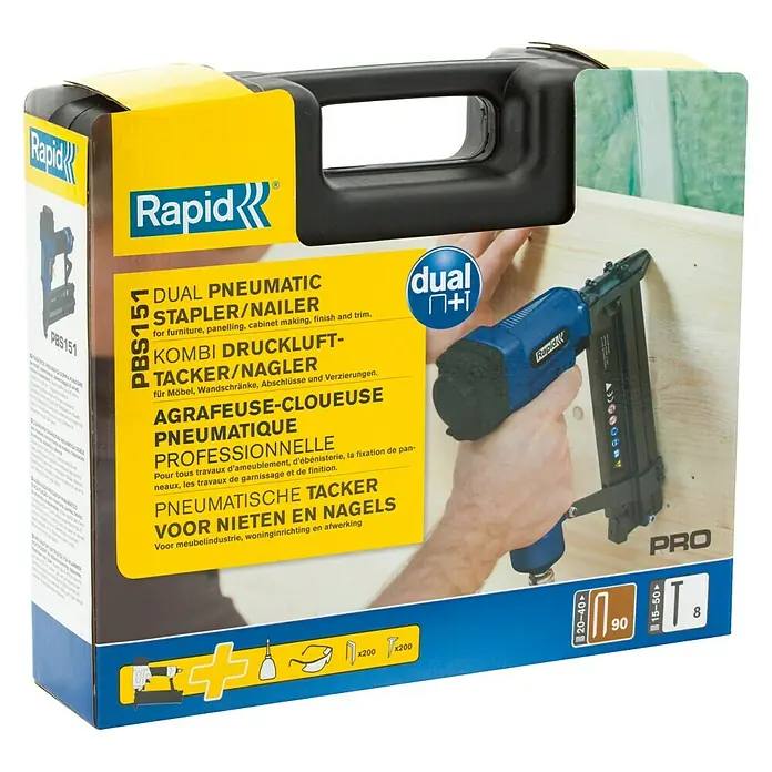 Rapid Kombidrucklufttacker AirTac PBS 151 - Länge Nagel: 15 mm - 50 mm, Geeignet für: Nageltyp 8, Pneumatisch