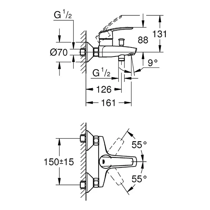 Grohe Start New Slavina za kadu - Krom, Sjaj - Detaljan prikaz