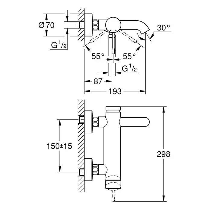 Grohe Essence Badewannenarmatur - Chrom, Glänzend - Vorderansicht