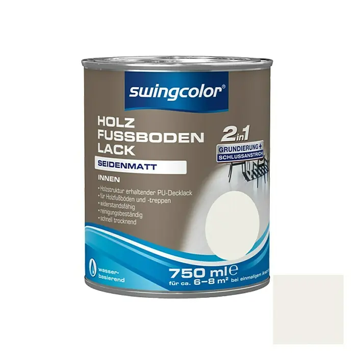 swingcolor 2in1 Holzfußbodenlack RAL 9010 - Reinweiß, 750 ml, Seidenmatt, Wasserbasiert