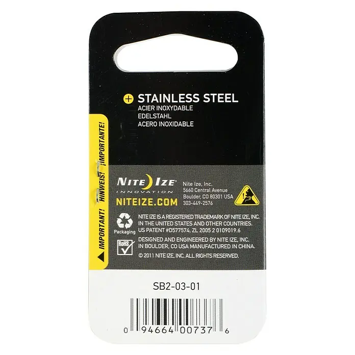 Nite Ize Doppelkarabiner - 50 x 22 mm, Edelstahl, Schwarz, Zugfestigkeit: 4,5 kg - Rückansicht