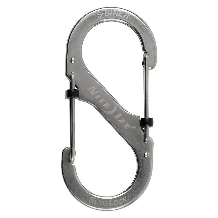 Nite Ize Doppelkarabiner Slide Lock - 89 x 38 mm, Edelstahl, Silber, Zugfestigkeit: 33 kg - Vorderansicht