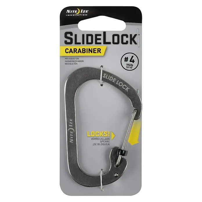 Nite Ize Karabinerhaken Slide Lock - 7,9 x 5,2 cm, Edelstahl, Silber, Zugfestigkeit: 33 kg - Vorderansicht