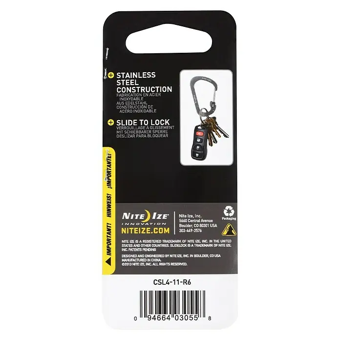 Nite Ize Karabinerhaken Slide Lock - 7,9 x 5,2 cm, Edelstahl, Silber, Zugfestigkeit: 33 kg - Rückansicht