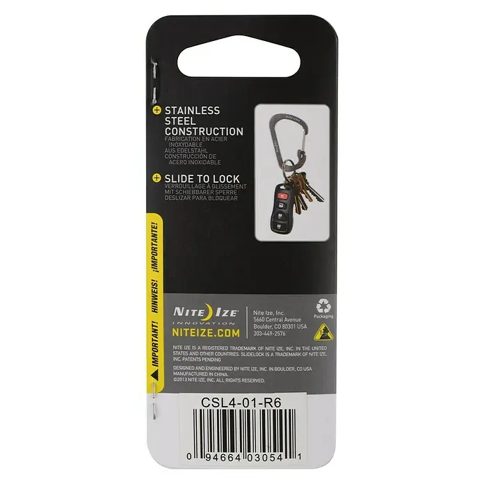 Nite Ize Karabinerhaken Slide Lock - 7,9 x 5,2 cm, Edelstahl, Schwarz, Zugfestigkeit: 33 kg - Rückansicht