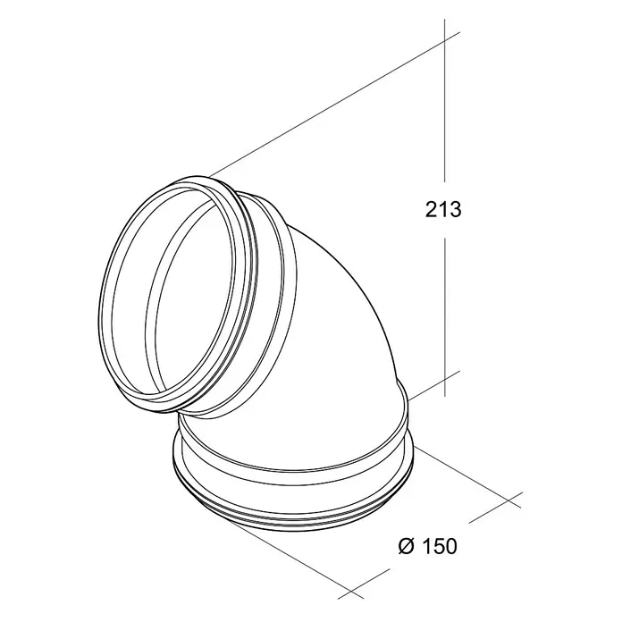 Air-Circle Wickelfalzrohr-Bogen - Durchmesser: 150 mm, Winkel: 45 °, Stahl - Vorderansicht