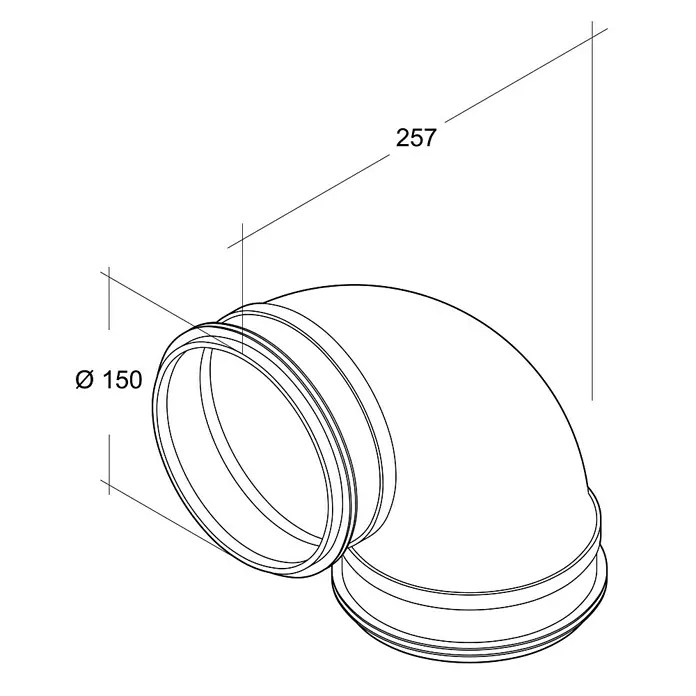 Air-Circle Wickelfalzrohr-Bogen - Durchmesser: 150 mm, Winkel: 90 °, Stahl - Vorderansicht