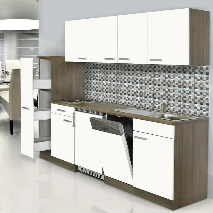 Respekta Küchenzeile KB225EYW - Breite: 225 cm, Mit Duo-Kochmulde, Weiß - Stimmungsaufnahme