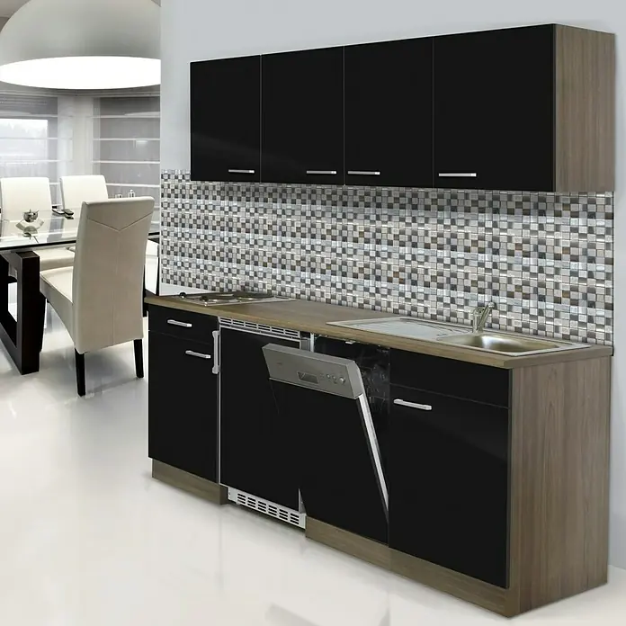 Respekta Singleküche KB195EYS - 195 cm, Mit Duo-Kochmulde, Schwarz - Stimmungsaufnahme