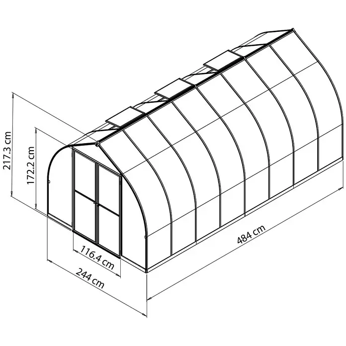 Gewächshaus Bella - 4,84 x 2,44 x 2,17 m, Polycarbonat, Glasstärke: 6 mm, Silber - Detailaufnahme