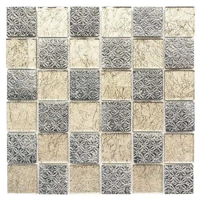 Mosaikfliese Quadrat Crystal Mix XCM 8OP4 - 30 x 30 cm, Beige/Grau, Glänzend - Ansicht von oben
