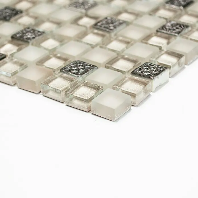 Mosaikfliese Quadrat Crystal Mix XCM M950 - 30,5 x 32,2 cm, Beige/Braun, Glänzend - Vorderansicht