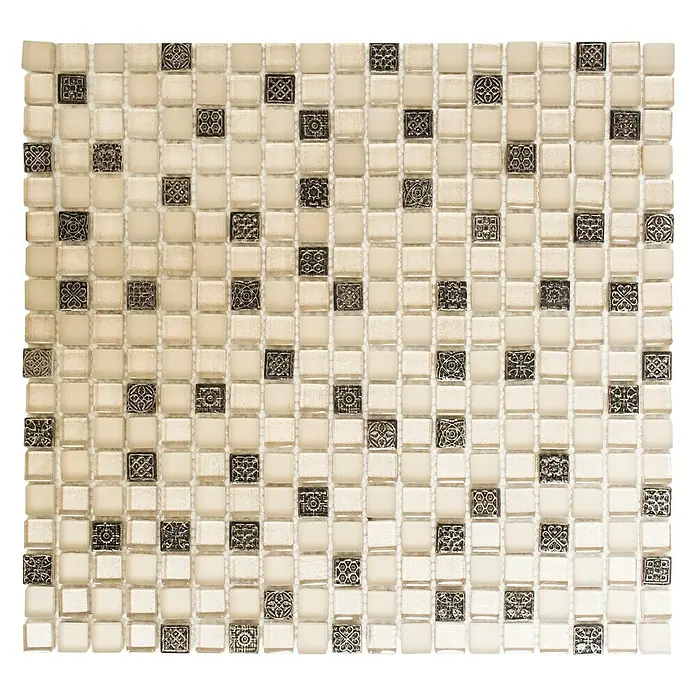 Mosaikfliese Quadrat Crystal Mix XCM M950 - 30,5 x 32,2 cm, Beige/Braun, Glänzend - Ansicht von oben