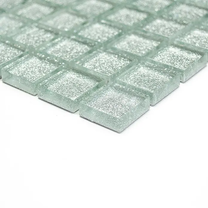 Mosaikfliese Quadrat Crystal Uni XCM 8SB8 - 32,7 x 30,2 cm, Silber, Glänzend - Vorderansicht