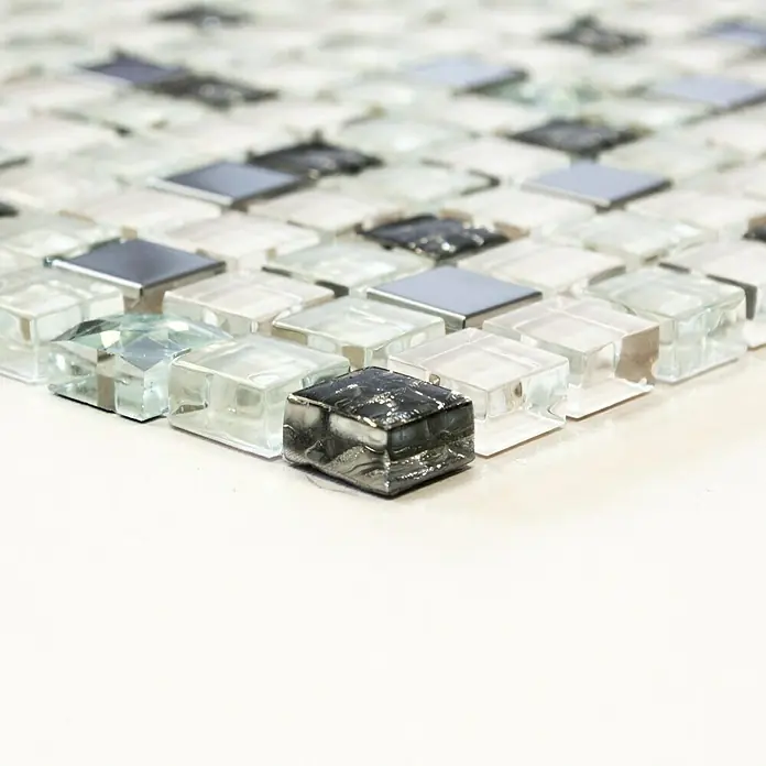 Mosaikfliese Quadrat Crystal Mix XCM M770 - 30 x 30 cm, Weiß, Glänzend - Vorderansicht