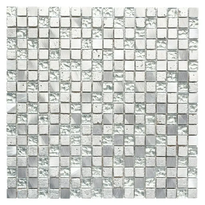 Mosaikfliese Quadrat Crystal Mix XAM 77 - 30 x 30 cm, Silber, Glänzend - Ansicht von oben