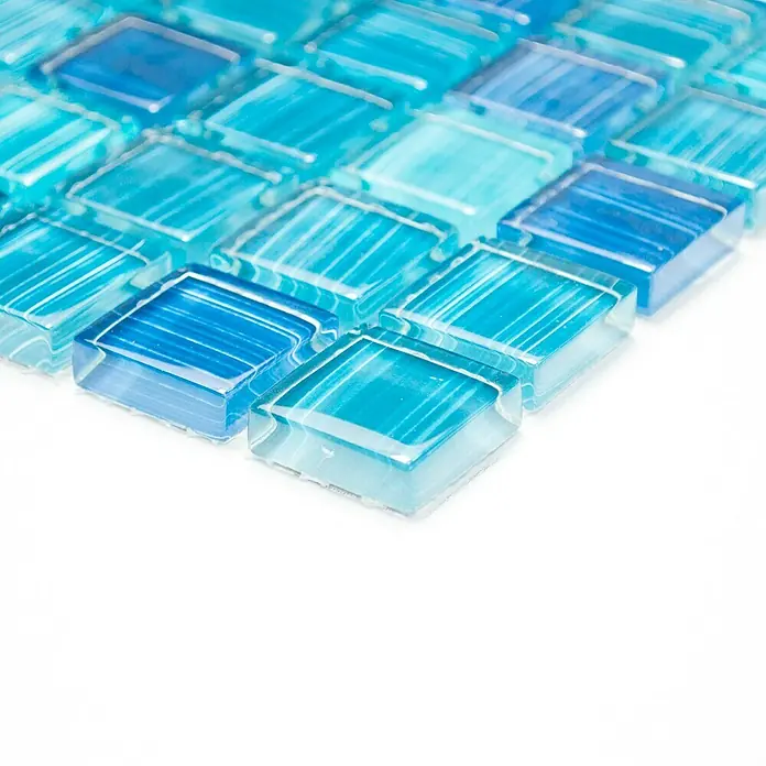 Mosaikfliese Quadrat Crystal XCM 8285 - 32,7 x 30,2 cm, Blau, Glänzend - Vorderansicht