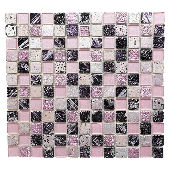 Mosaikfliese Quadrat Crystal Mix XCM CB 35 - 32,7 x 30,2 cm, Pink, Glänzend - Ansicht von oben