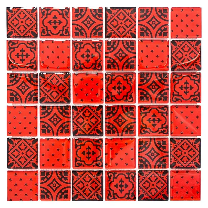 Mosaikfliese Quadrat Crystal XCM 8OP3 - 30 x 30 cm, Rot, Glänzend - Ansicht von oben