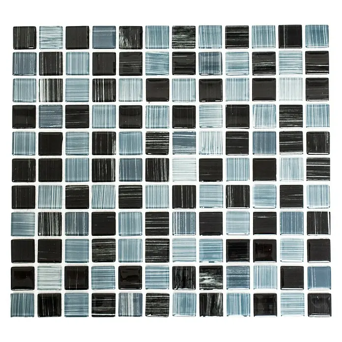 Mosaikfliese Quadrat Crystal CM 4300 - 32,7 x 30,2 cm, Schwarz/Weiß, Glänzend - Ansicht von oben