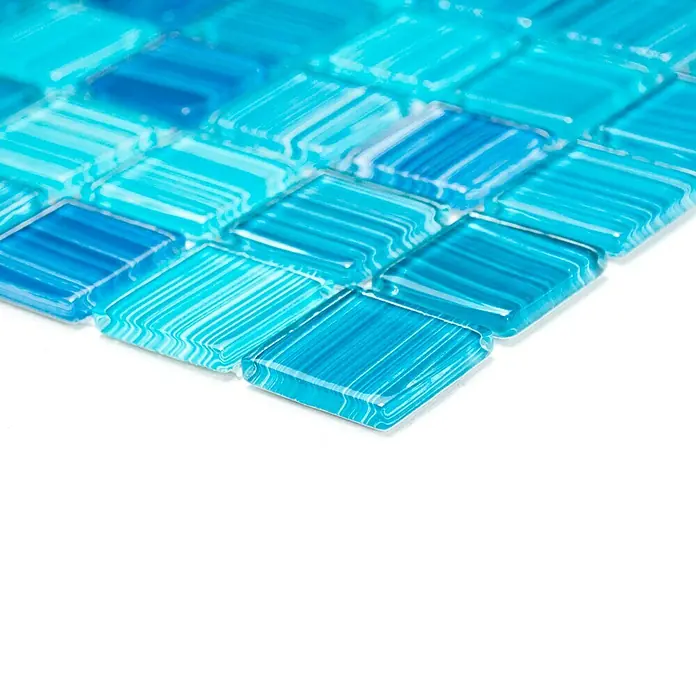 Mosaikfliese Quadrat Crystal CM 4285 - 32,7 x 30,2 cm, Blau, Glänzend - Vorderansicht