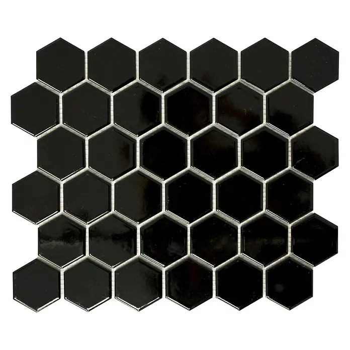 Mosaikfliese Hexagon Uni HX 090 - 32,5 x 28,1 cm, Schwarz, Glänzend - Ansicht von oben