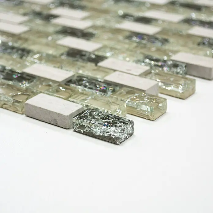 Mosaikfliese Crystal Mix XIC B1152 - 30 x 28,5 cm, Grau/Grün, Glänzend - Vorderansicht