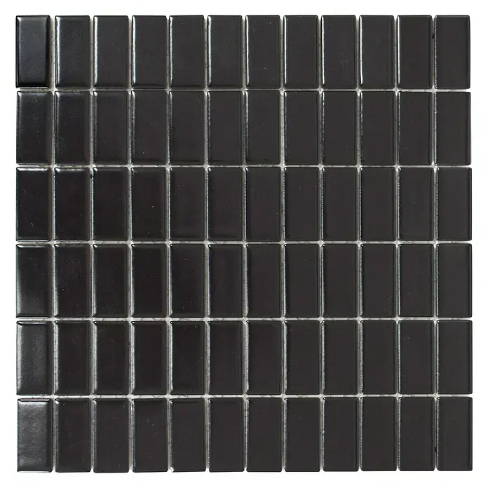 Mosaikfliese Stäbchen Uni ST 395 - 29,8 x 29,8 cm, Schwarz, Matt - Ansicht von oben