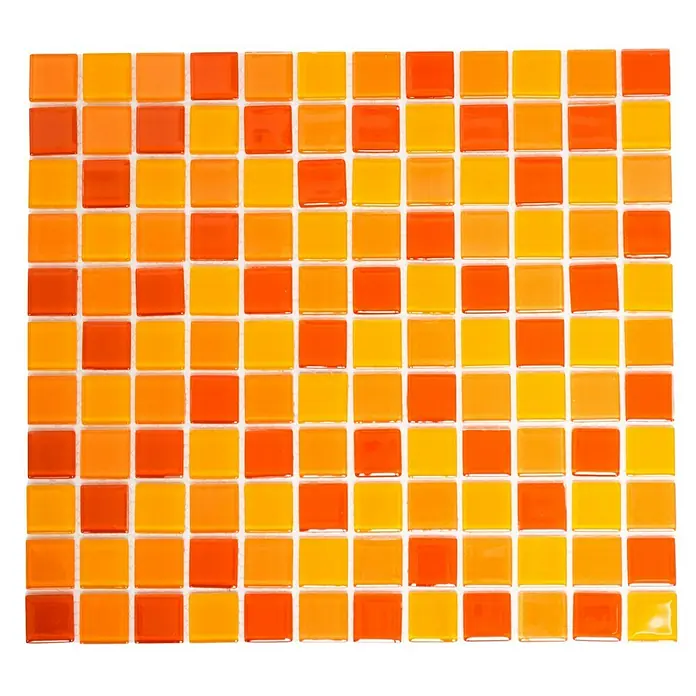 Mosaikfliese Quadrat Crystal Mix CM 4523 - 32,7 x 30,2 cm, Gelb/Orange/Rot, Glänzend - Ansicht von oben
