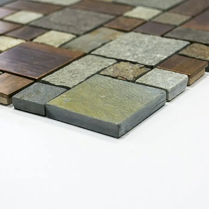Mosaikfliese Mix XSK 595 - 30 x 30 cm, Stein/Kupfer, Matt - Vorderansicht