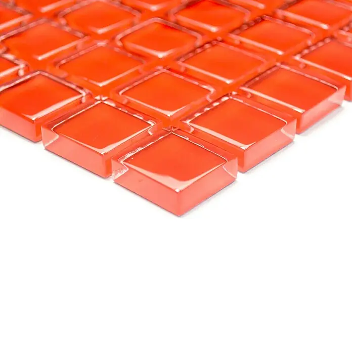 Mosaikfliese Quadrat Crystal Uni XCM 8060 - 32,7 x 30,2 cm, Rot, Glänzend - Vorderansicht