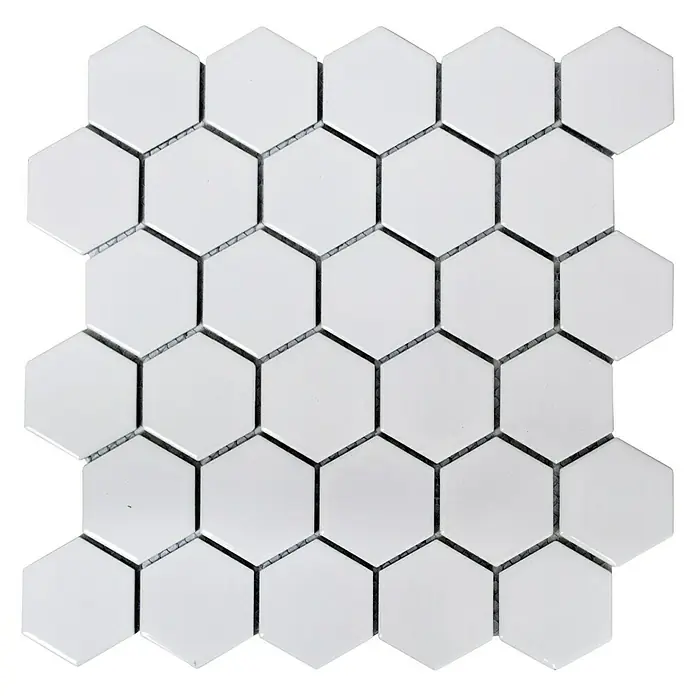 Mosaikfliese Hexagon Uni HX 080 - 32,5 x 28,1 cm, Weiß, Glänzend - Ansicht von oben