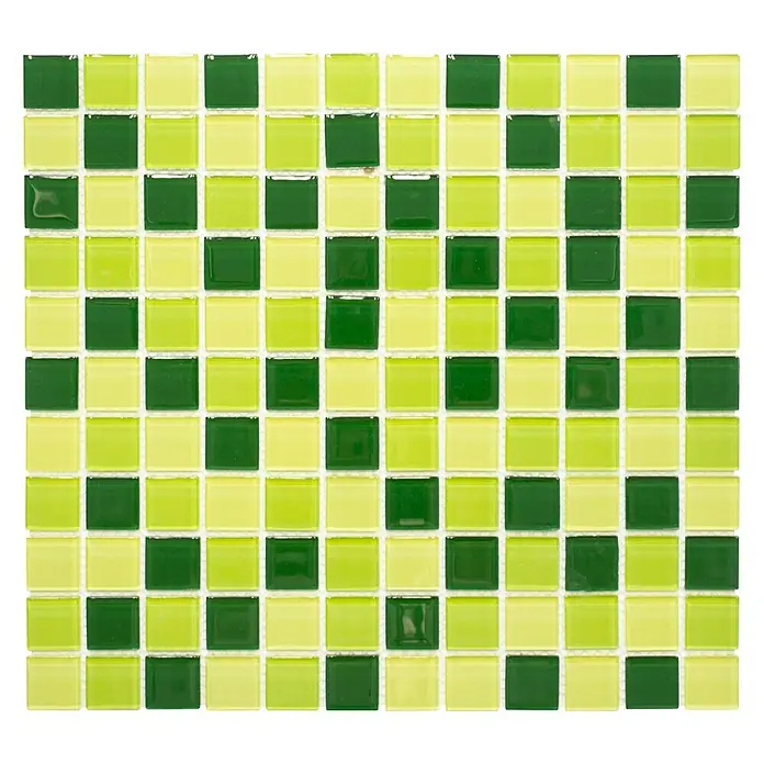 Mosaikfliese Quadrat Crystal Mix CM 4454 - 32,7 x 30,2 cm, Hellgrün/Grün/Dunkelgrün, Glänzend - Ansicht von oben