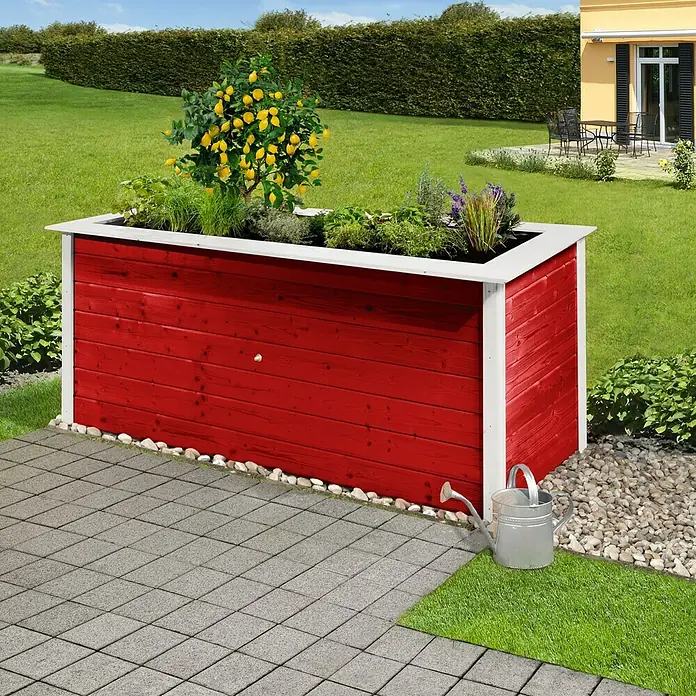 Weka Profi-Hochbeet 669 C - 205 x 80 x 81 cm, Fichte, Schwedenrot, Weiß