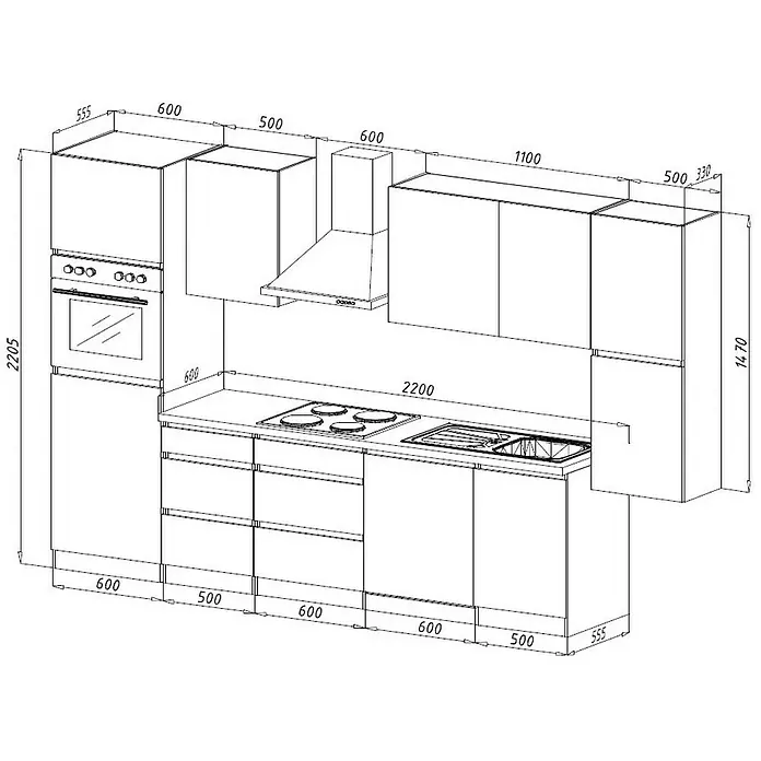 Respekta Premium Küchenzeile GLRP330HWWM - Breite: 330 cm, Mit Elektrogeräten, Weiß matt