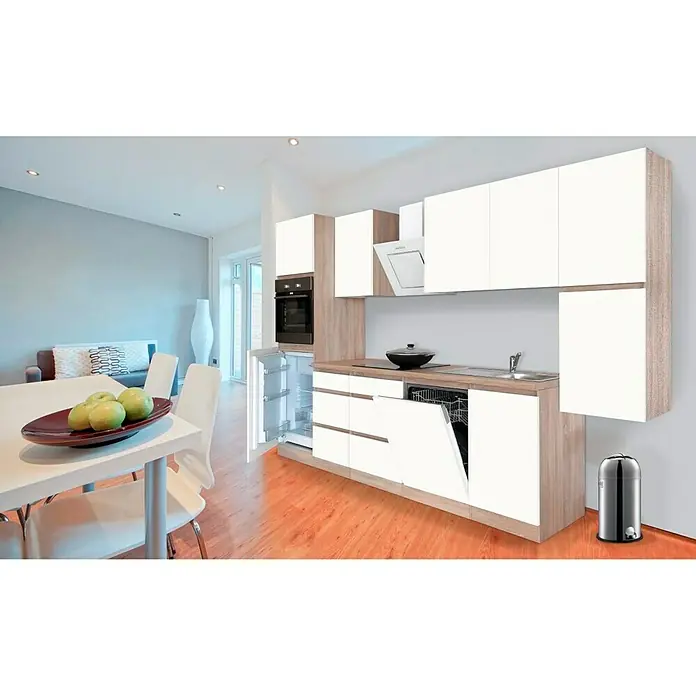 Respekta Premium Küchenzeile GLRP330HESWM - Breite: 330 cm, Mit Elektrogeräten, Weiß matt