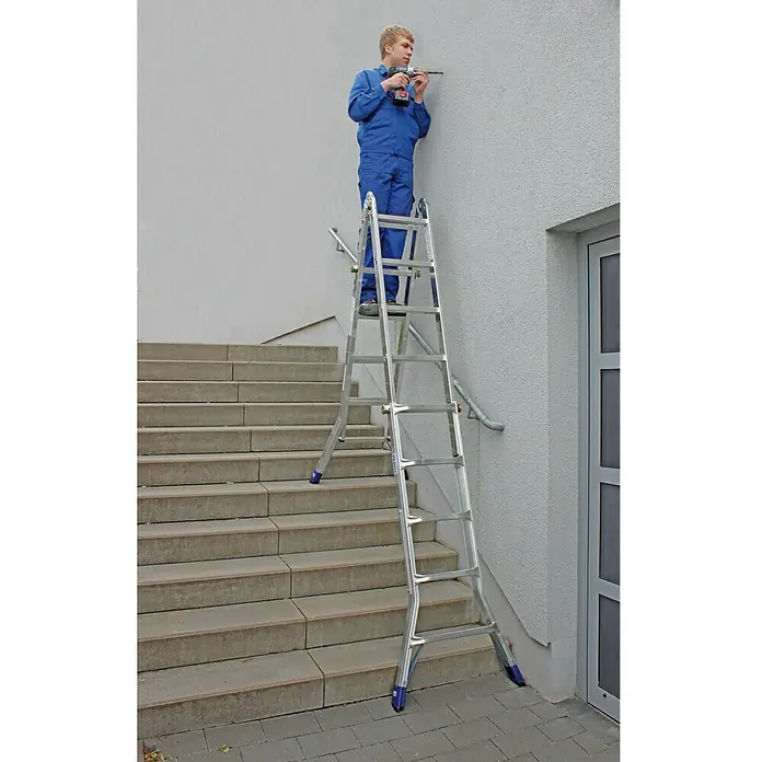 Krause Stabilo Sprossen-Gelenk-Teleskopleiter - Arbeitshöhe: 6,05 m, 4 x 5 Sprossen, Treppenfunktion, Aluminium - Anwendungsbeispiel