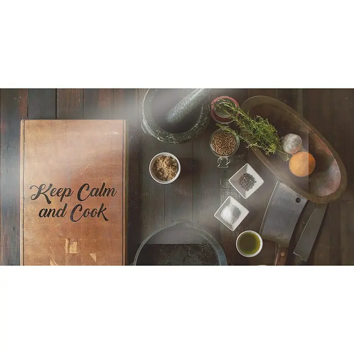 CUCINE Küchenrückwand - Keep Calm and Cook, 80 x 40 cm, Stärke: 6 mm, Einscheibensicherheitsglas (ESG) - Vorderansicht