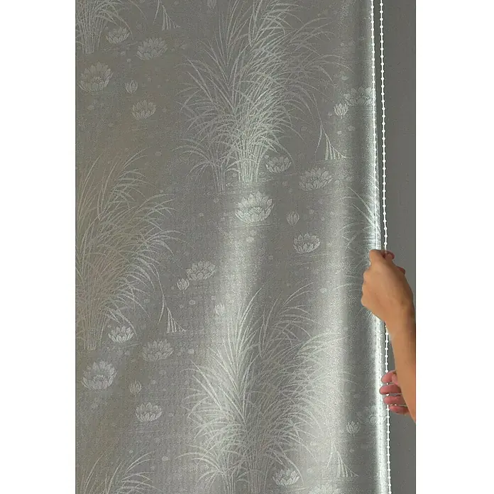 Eco-Dur Eck-Duschrollo - 62 x 137 x 240 cm, Seerosen, Perlmutt/Weiß - Detailaufnahme